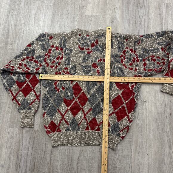 Vintage McGregor Sweater Men's Medium Beige Red Geometric Knit Crewneck 90s - Picture 6 of 6